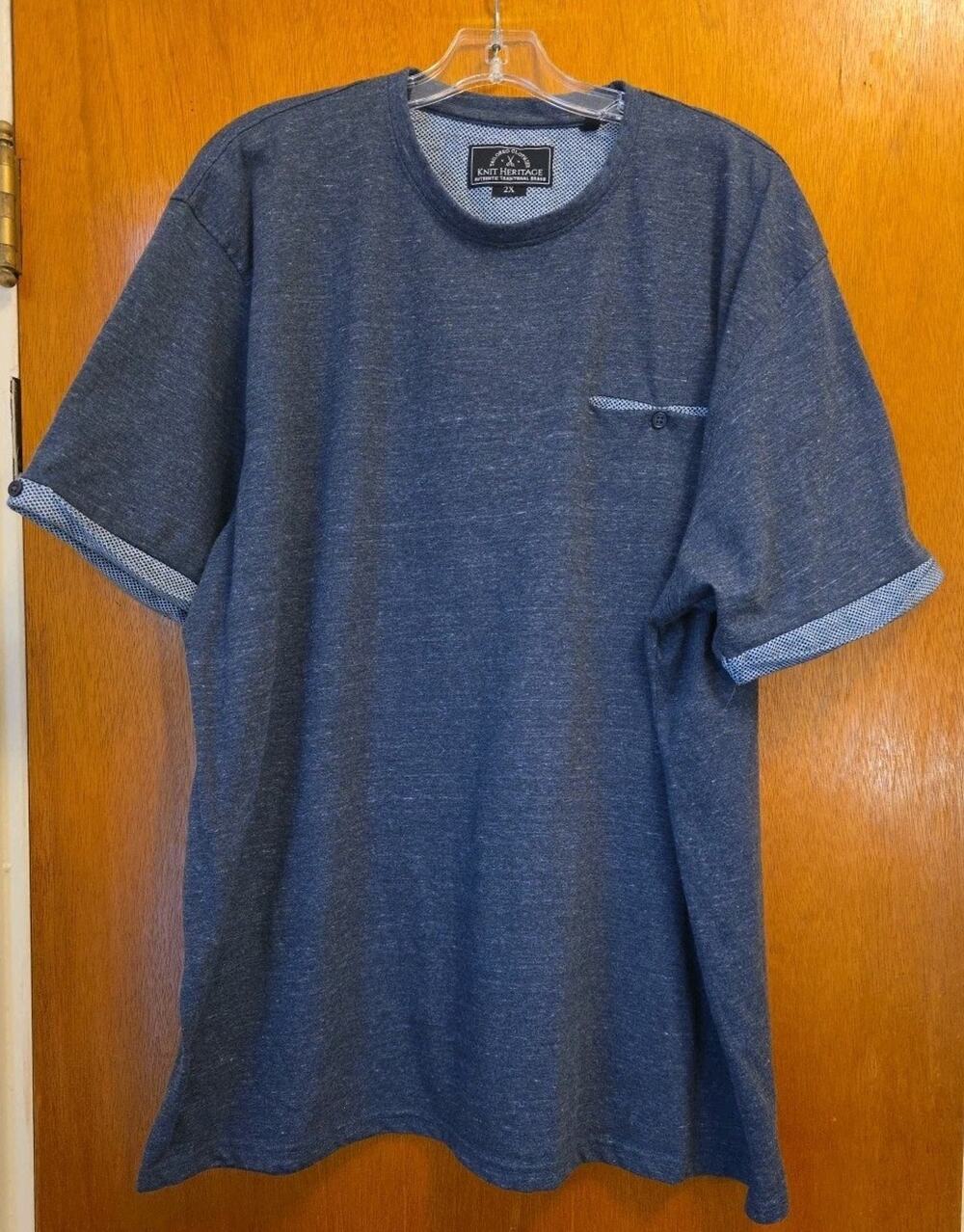 Knit Heritage - Tailored Clothier Heather Blue Crewneck S/S T-Shirt - Men's 2XL
